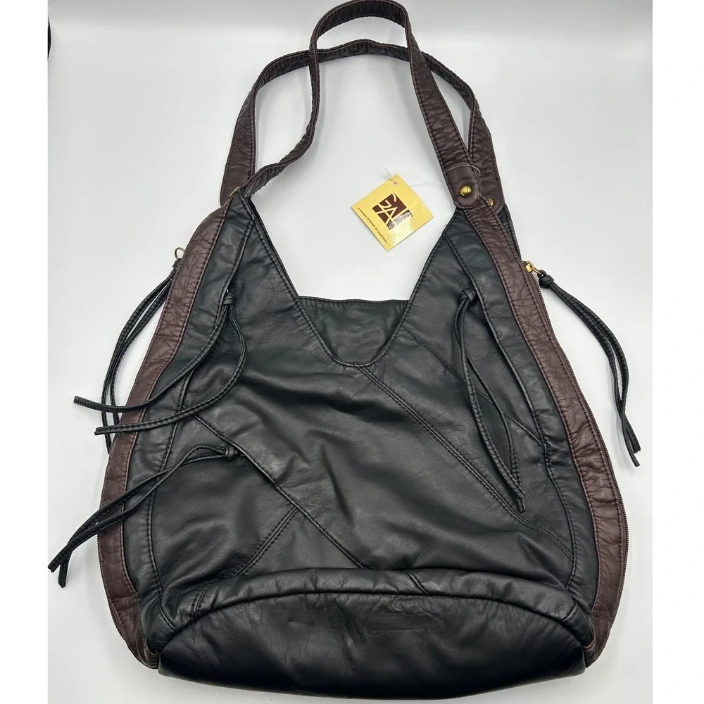GAL Great American Leather Patchwork Hobo Black Brown Vintage Shoulder Bag NWT